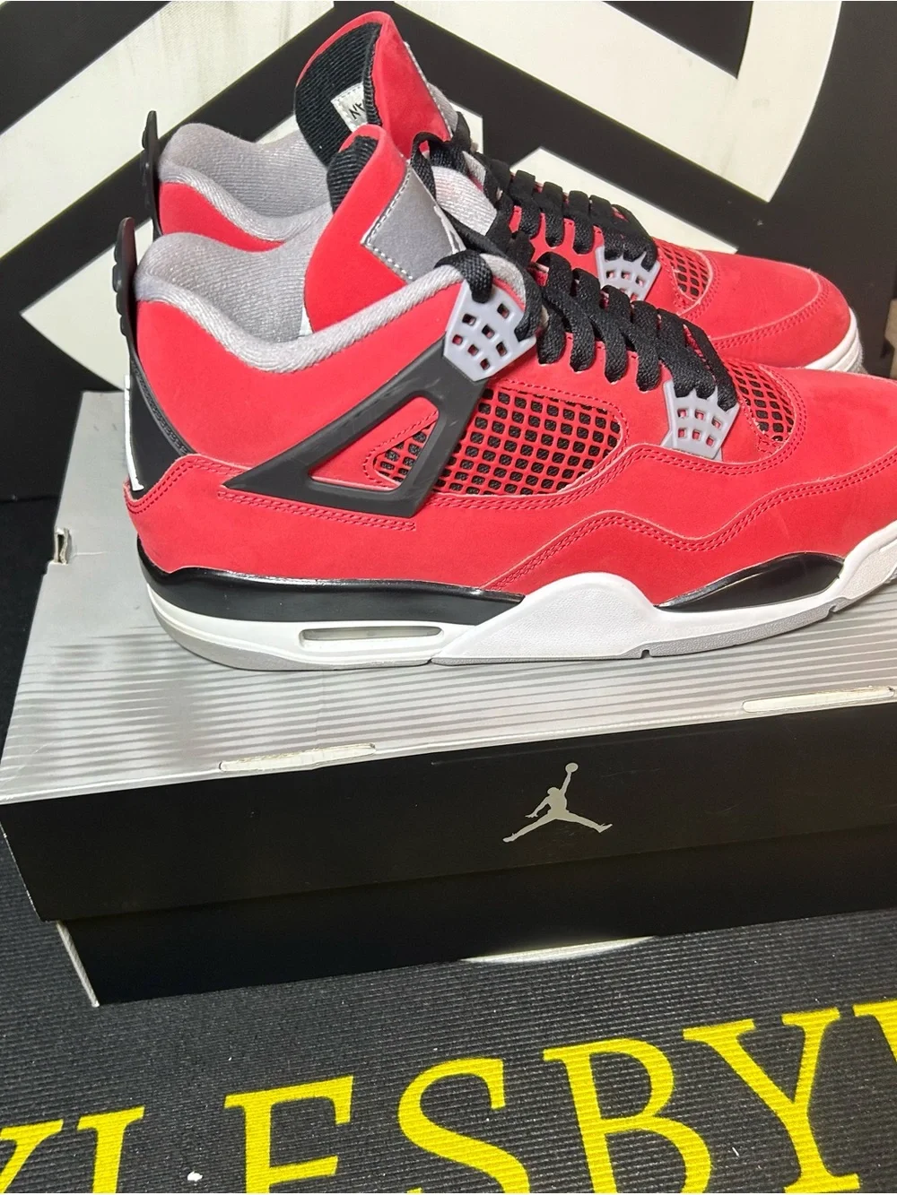 Jordan Toro Retro 4 Sneakers in Red, Black & Gray